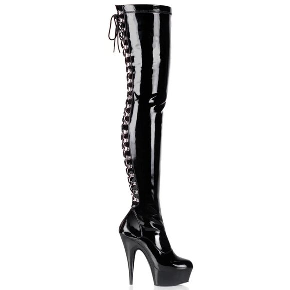Pleaser Delight 3063 Thigh High Boot Patent Leather 6" Stiletto Platform good_ea - Picture 1 of 12